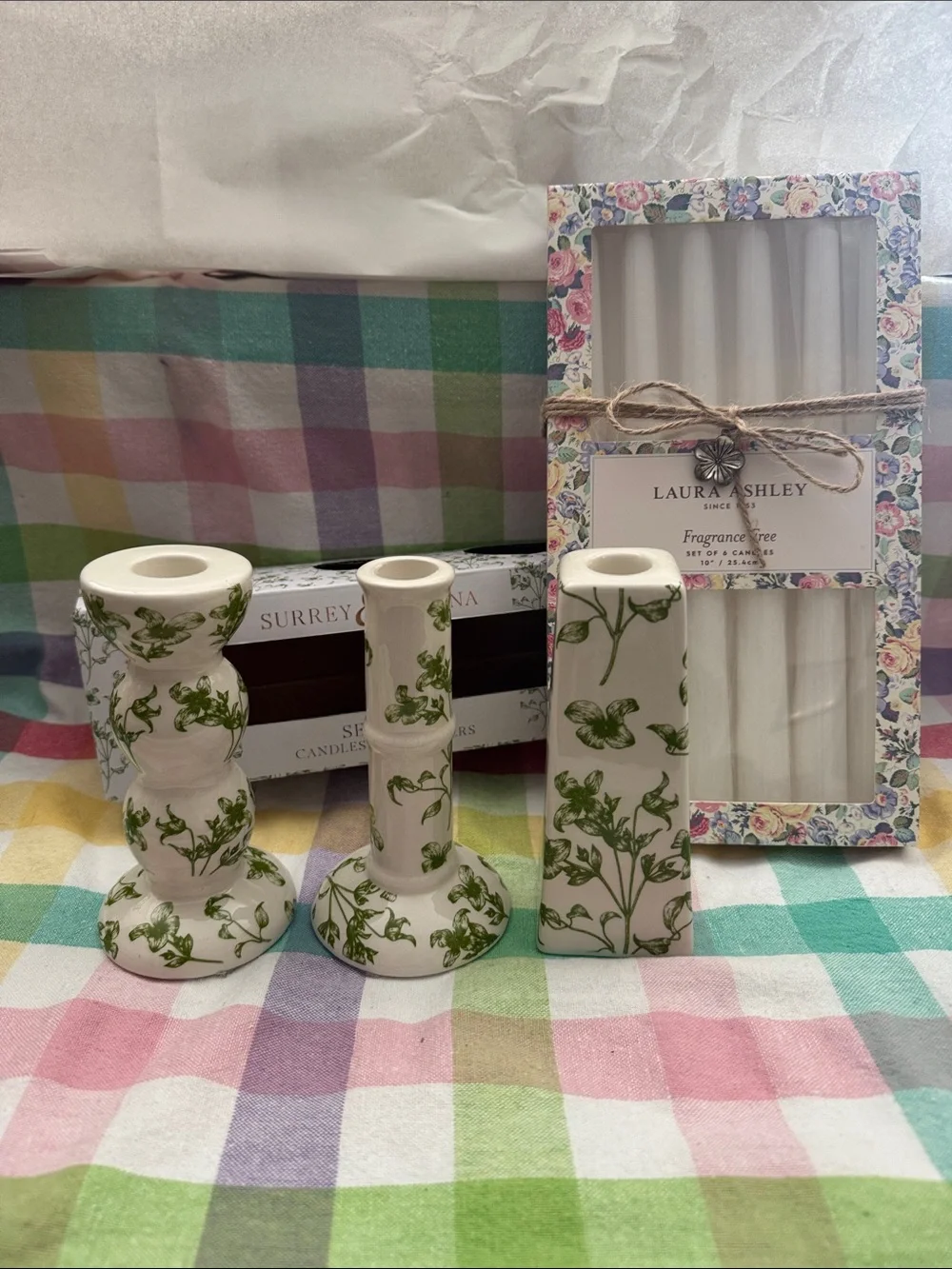 Set of 3 candlestick holders with 6 candles